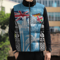 Personalised Fiji Day 2026 Sleeveless Puffer Jacket Masi Tapa Pattern With Palm Tree LT05 - Polynesian Pride