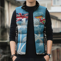 Personalised Fiji Day 2026 Sleeveless Puffer Jacket Masi Tapa Pattern With Palm Tree LT05 - Polynesian Pride
