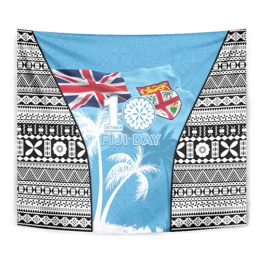Fiji Day 2026 Tapestry Masi Tapa Pattern With Palm Tree LT05 - Polynesian Pride