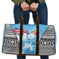 Fiji Day 2026 Travel Bag Masi Tapa Pattern With Palm Tree LT05 Blue - Polynesian Pride