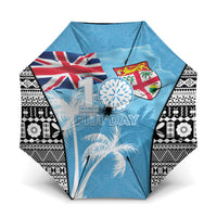 Fiji Day 2026 Umbrella Masi Tapa Pattern With Palm Tree LT05 One Size Folded 11.42 inch Opened Diameter 37.4 inch Blue - Polynesian Pride