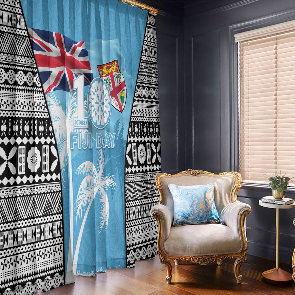 Fiji Day 2026 Window Curtain Masi Tapa Pattern With Palm Tree LT05 - Polynesian Pride