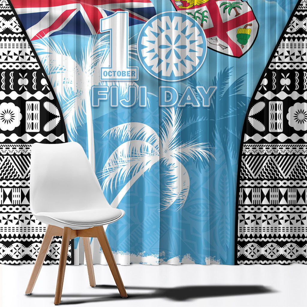 Fiji Day 2026 Window Curtain Masi Tapa Pattern With Palm Tree LT05 - Polynesian Pride