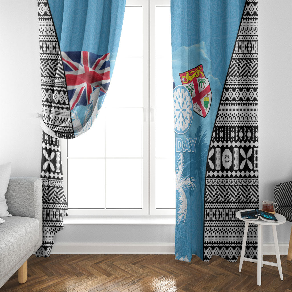 Fiji Day 2026 Window Curtain Masi Tapa Pattern With Palm Tree LT05 - Polynesian Pride
