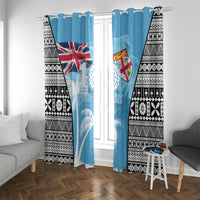 Fiji Day 2026 Window Curtain Masi Tapa Pattern With Palm Tree LT05 With Grommets Blue - Polynesian Pride