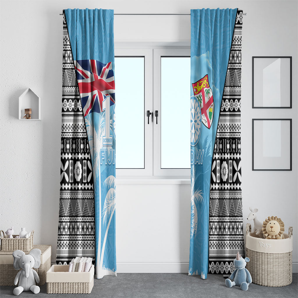 Fiji Day 2026 Window Curtain Masi Tapa Pattern With Palm Tree LT05 - Polynesian Pride