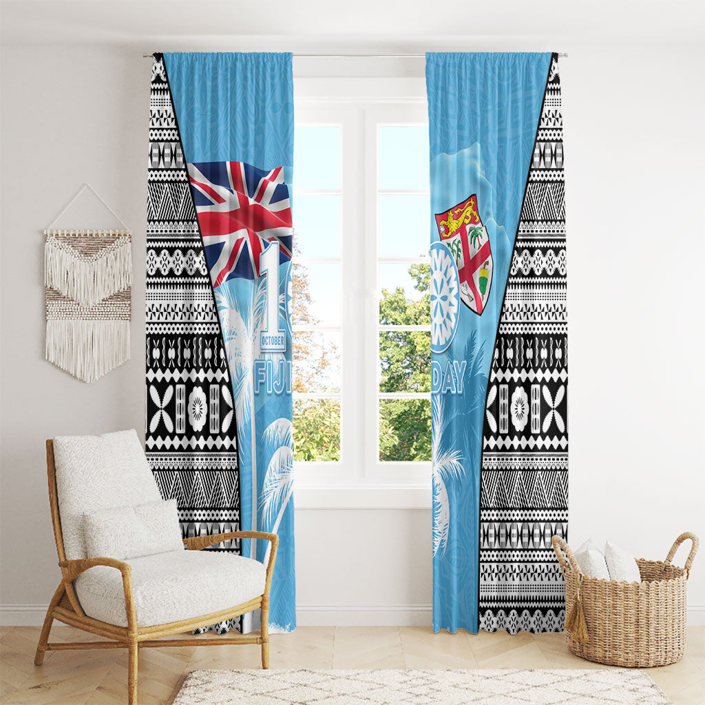 Fiji Day 2026 Window Curtain Masi Tapa Pattern With Palm Tree LT05 - Polynesian Pride