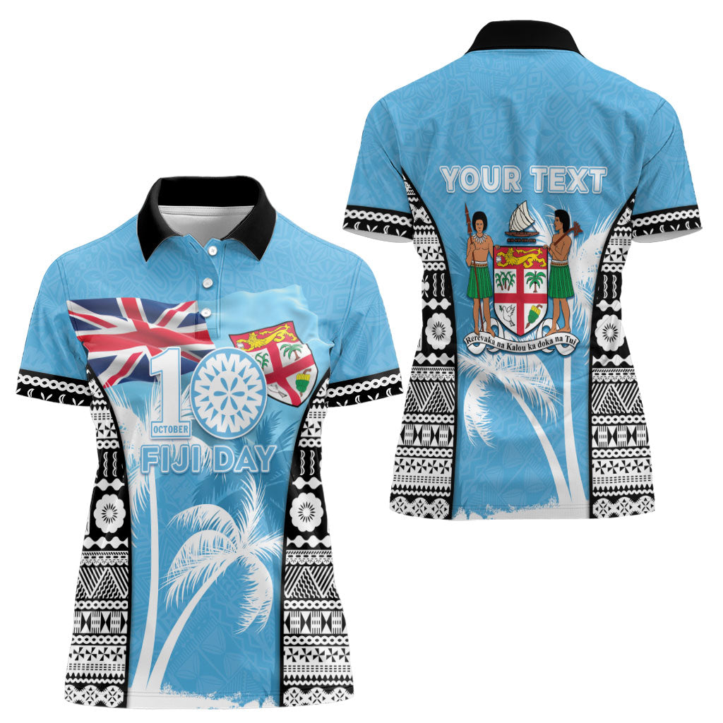 Personalised Fiji Day 2026 Women Polo Shirt Masi Tapa Pattern With Palm Tree LT05 - Polynesian Pride