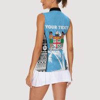 Personalised Fiji Day 2026 Women Sleeveless Polo Shirt Masi Tapa Pattern With Palm Tree LT05 - Polynesian Pride