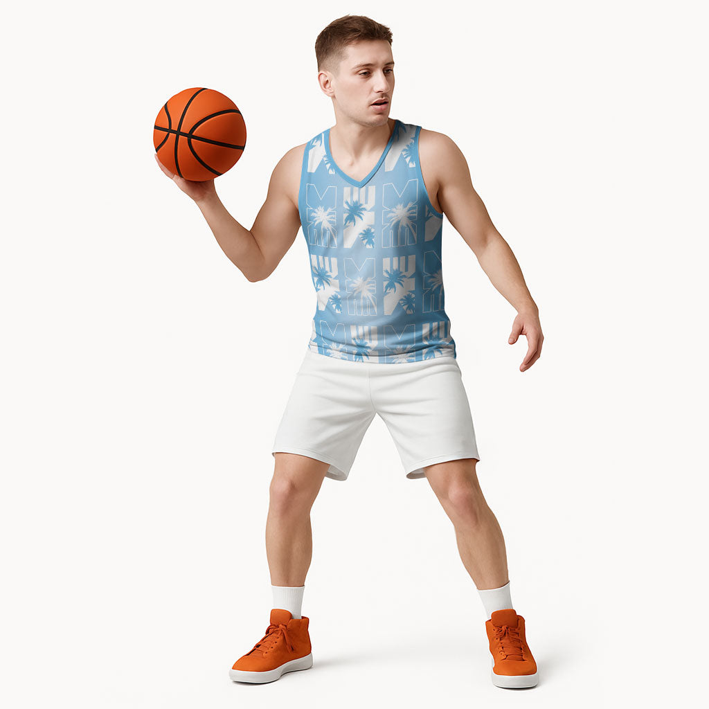 Bula Fiji Basketball Jersey Blue Makare Masi Tapa Pattern LT05 - Polynesian Pride