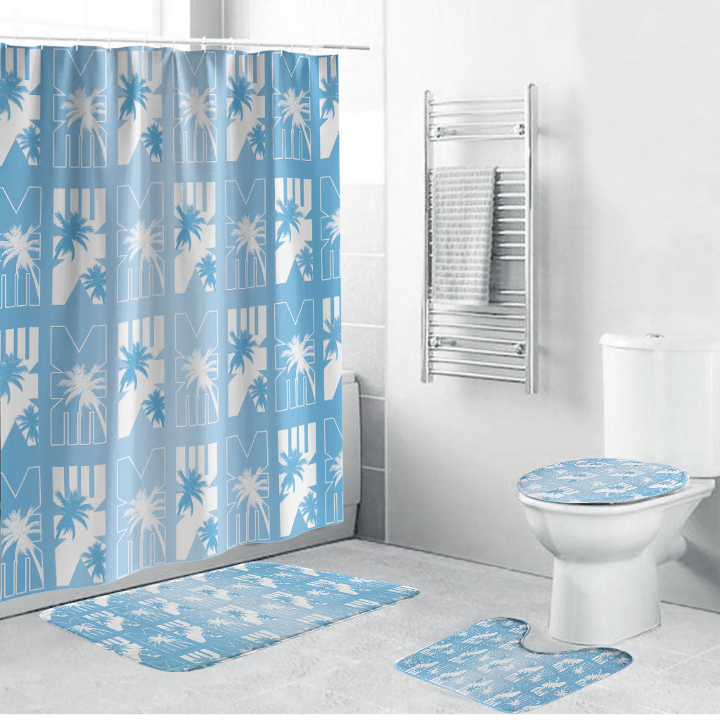 Bula Fiji Bathroom Set Blue Makare Masi Tapa Pattern LT05 Bathroom Set (4 pcs) Blue - Polynesian Pride