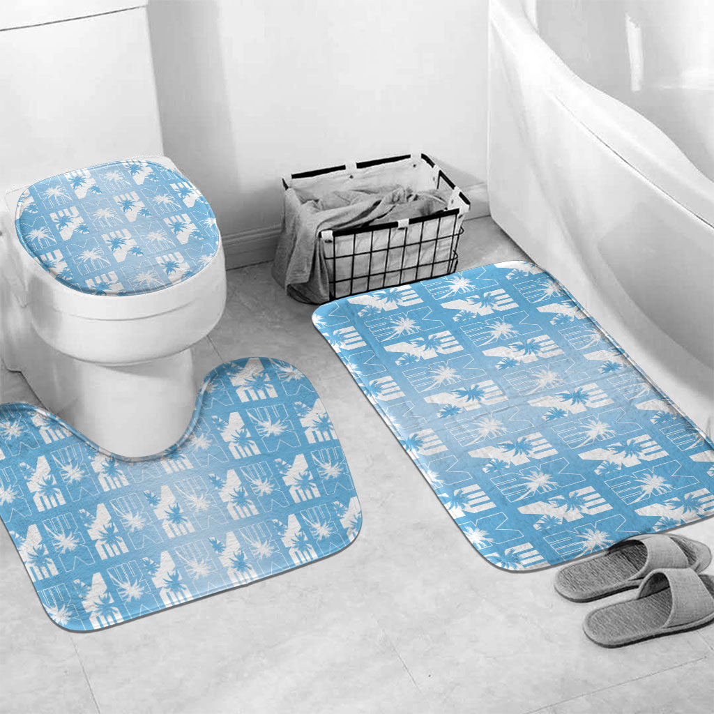 Bula Fiji Bathroom Set Blue Makare Masi Tapa Pattern LT05 Mat Set Only (3 pcs) One Size Blue - Polynesian Pride
