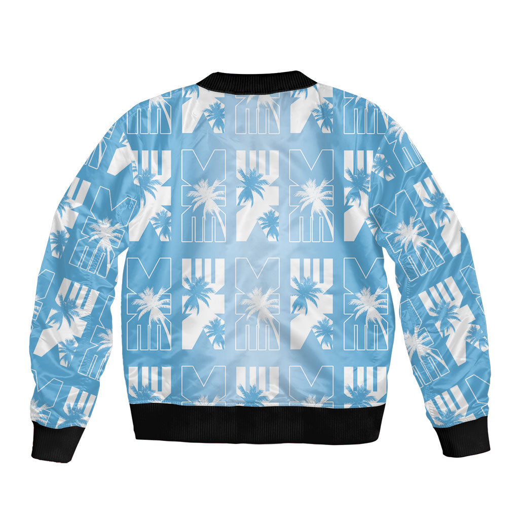 Bula Fiji Bomber Jacket Blue Makare Masi Tapa Pattern LT05 - Polynesian Pride