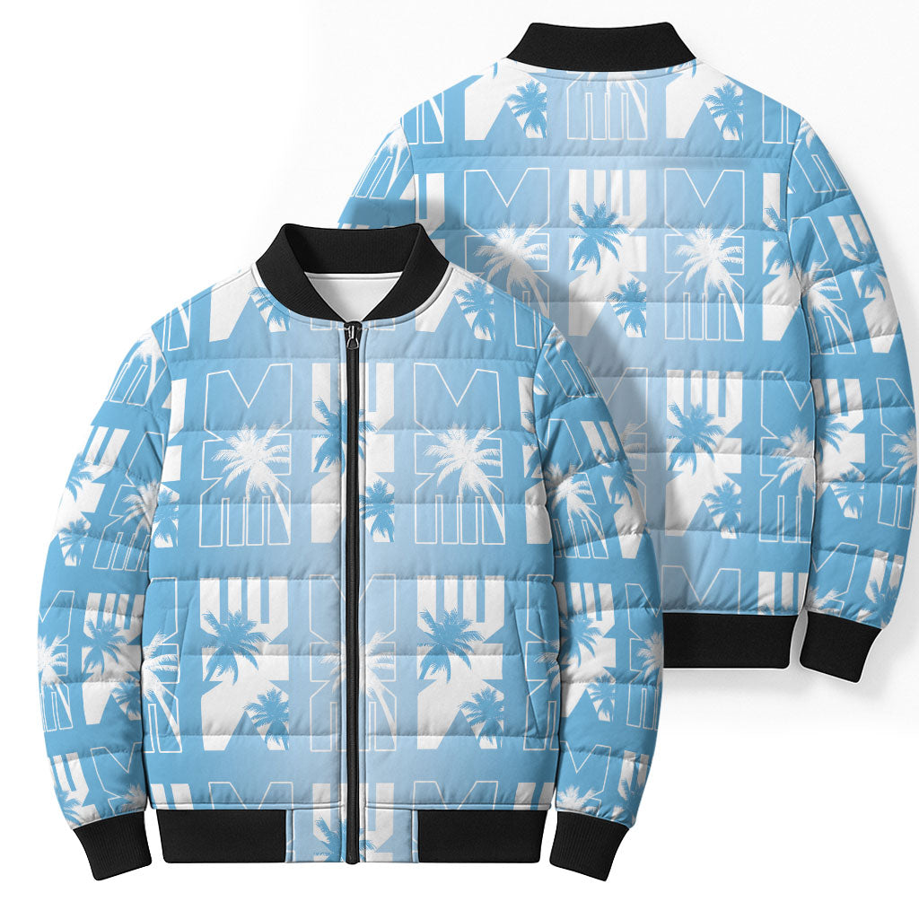 Bula Fiji Bomber Puffer Jacket Blue Makare Masi Tapa Pattern LT05 - Polynesian Pride