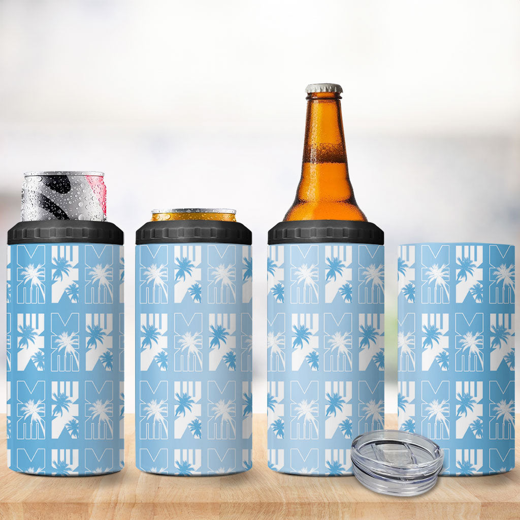 Bula Fiji 4 in 1 Can Cooler Tumbler Blue Makare Masi Tapa Pattern LT05 - Polynesian Pride