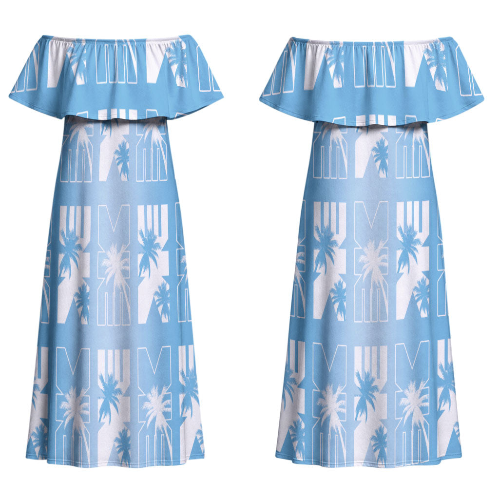 Bula Fiji Couples Matching Off Shoulder Maxi Dress and Hawaiian Shirt Blue Makare Masi Tapa Pattern LT05 - Polynesian Pride