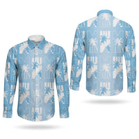 Bula Fiji Couples Matching Summer Maxi Dress and Long Sleeve Button Shirt Blue Makare Masi Tapa Pattern LT05 - Polynesian Pride