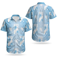 Bula Fiji Couples Matching Tank Maxi Dress and Hawaiian Shirt Blue Makare Masi Tapa Pattern LT05 - Polynesian Pride