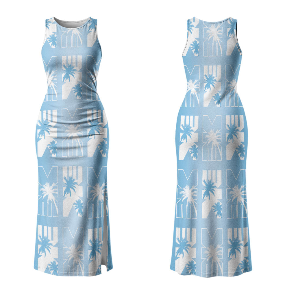 Bula Fiji Couples Matching Tank Maxi Dress and Hawaiian Shirt Blue Makare Masi Tapa Pattern LT05 - Polynesian Pride