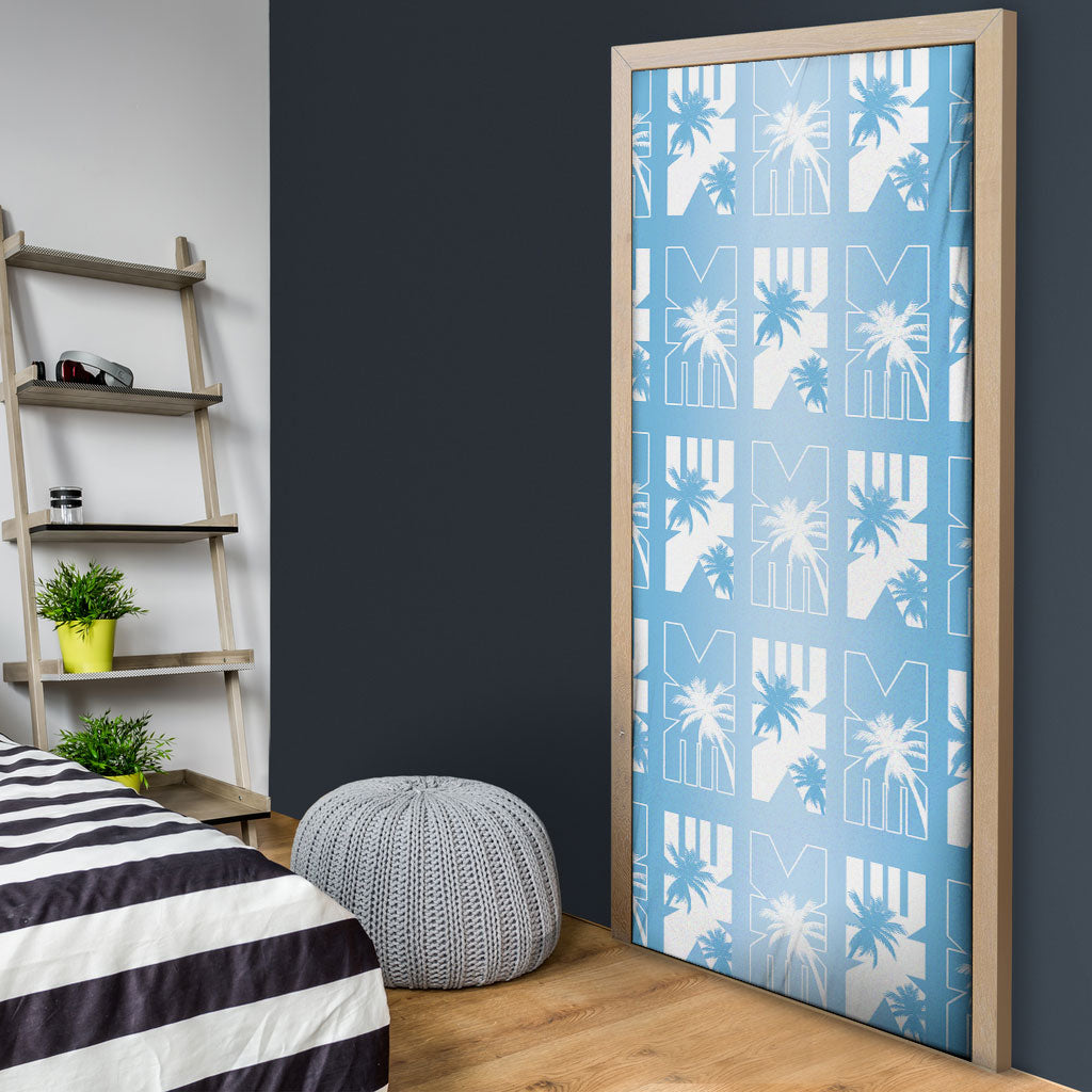 Bula Fiji Door Cover Blue Makare Masi Tapa Pattern LT05 - Polynesian Pride