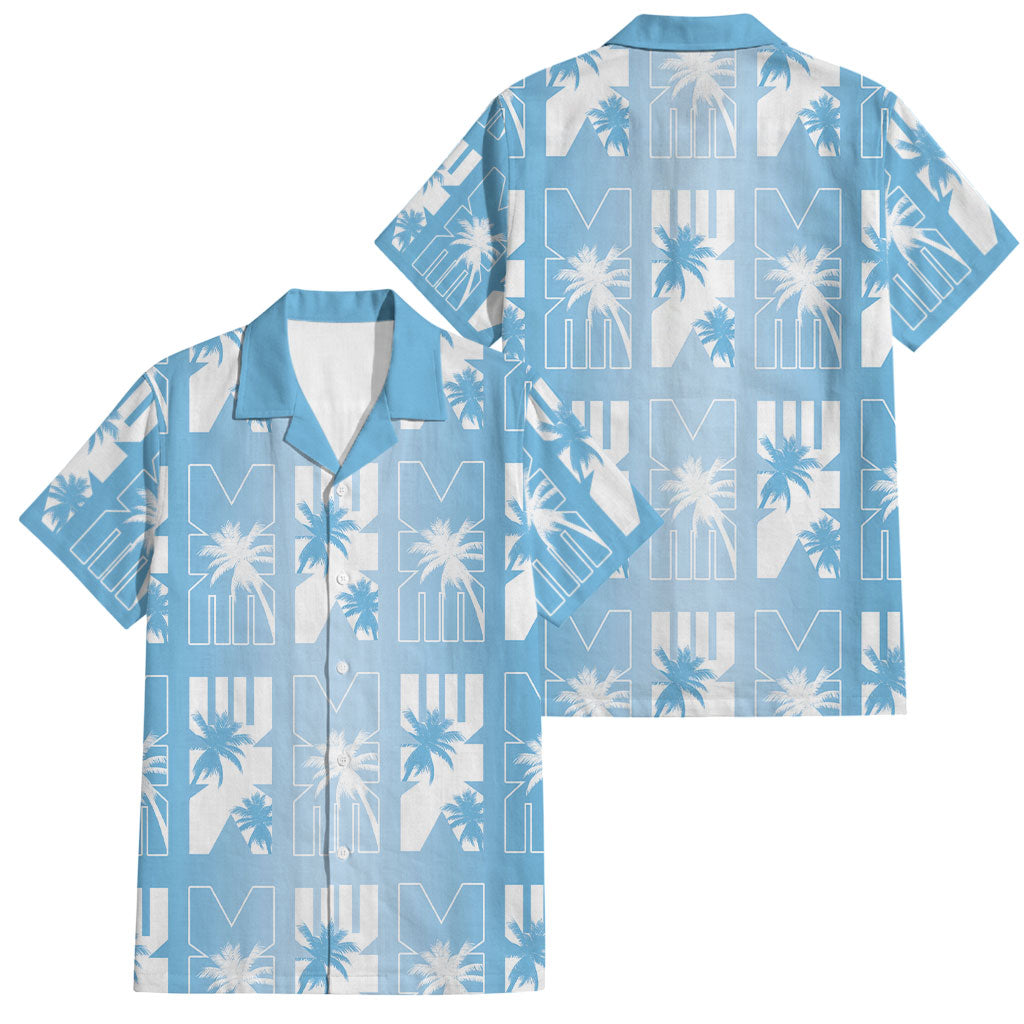 Bula Fiji Family Matching Off Shoulder Maxi Dress and Hawaiian Shirt Blue Makare Masi Tapa Pattern LT05 Dad's Shirt - Short Sleeve Blue - Polynesian Pride