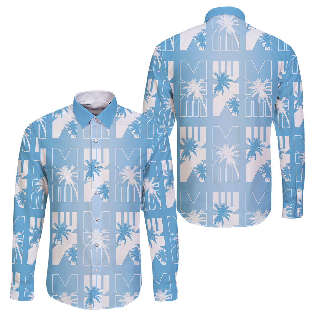 Bula Fiji Family Matching Off Shoulder Short Dress and Hawaiian Shirt Blue Makare Masi Tapa Pattern LT05 Dad's Shirt - Long Sleeve Blue - Polynesian Pride