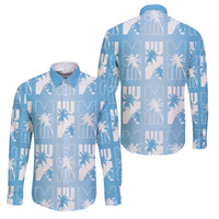 Bula Fiji Family Matching Off Shoulder Short Dress and Hawaiian Shirt Blue Makare Masi Tapa Pattern LT05 Dad's Shirt - Long Sleeve Blue - Polynesian Pride