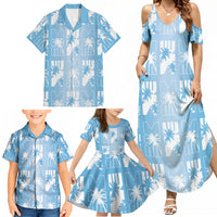 Bula Fiji Family Matching Summer Maxi Dress and Hawaiian Shirt Blue Makare Masi Tapa Pattern LT05 - Polynesian Pride