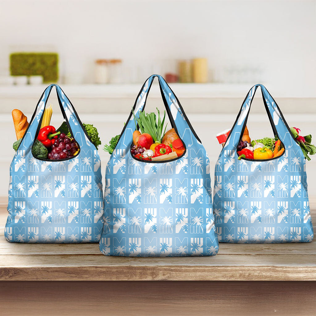 Bula Fiji Grocery Bag Blue Makare Masi Tapa Pattern LT05 3-pack One Size Blue - Polynesian Pride