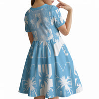 Bula Fiji Kid Short Sleeve Dress Blue Makare Masi Tapa Pattern LT05 - Polynesian Pride