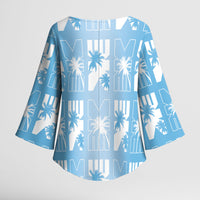 Bula Fiji Kimono Sleeve Blouse Blue Makare Masi Tapa Pattern LT05 - Polynesian Pride