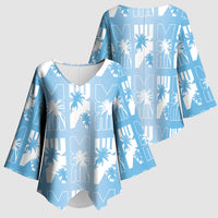 Bula Fiji Kimono Sleeve Blouse Blue Makare Masi Tapa Pattern LT05 - Polynesian Pride