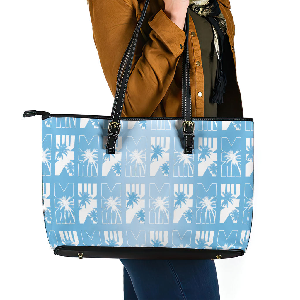 Bula Fiji Leather Tote Bag Blue Makare Masi Tapa Pattern LT05 - Polynesian Pride