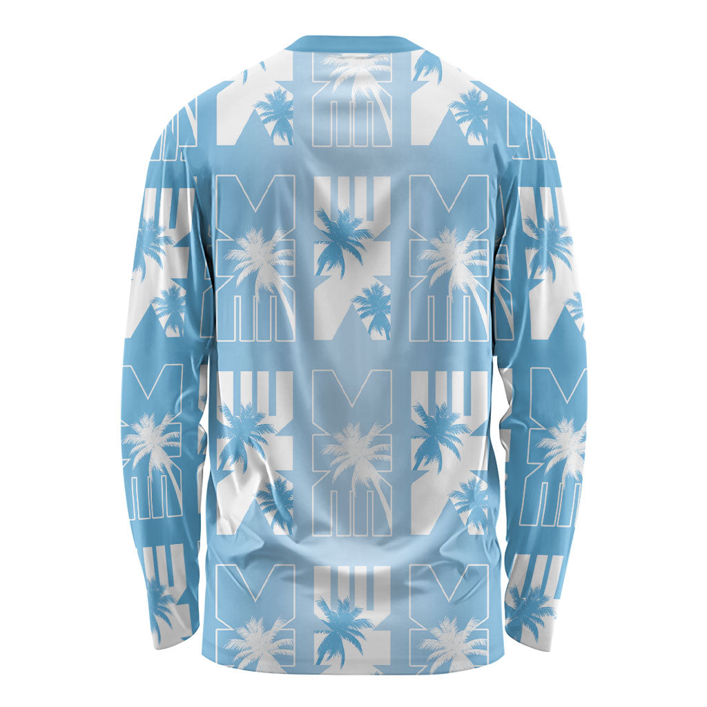 Bula Fiji Long Sleeve Shirt Blue Makare Masi Tapa Pattern LT05 - Polynesian Pride