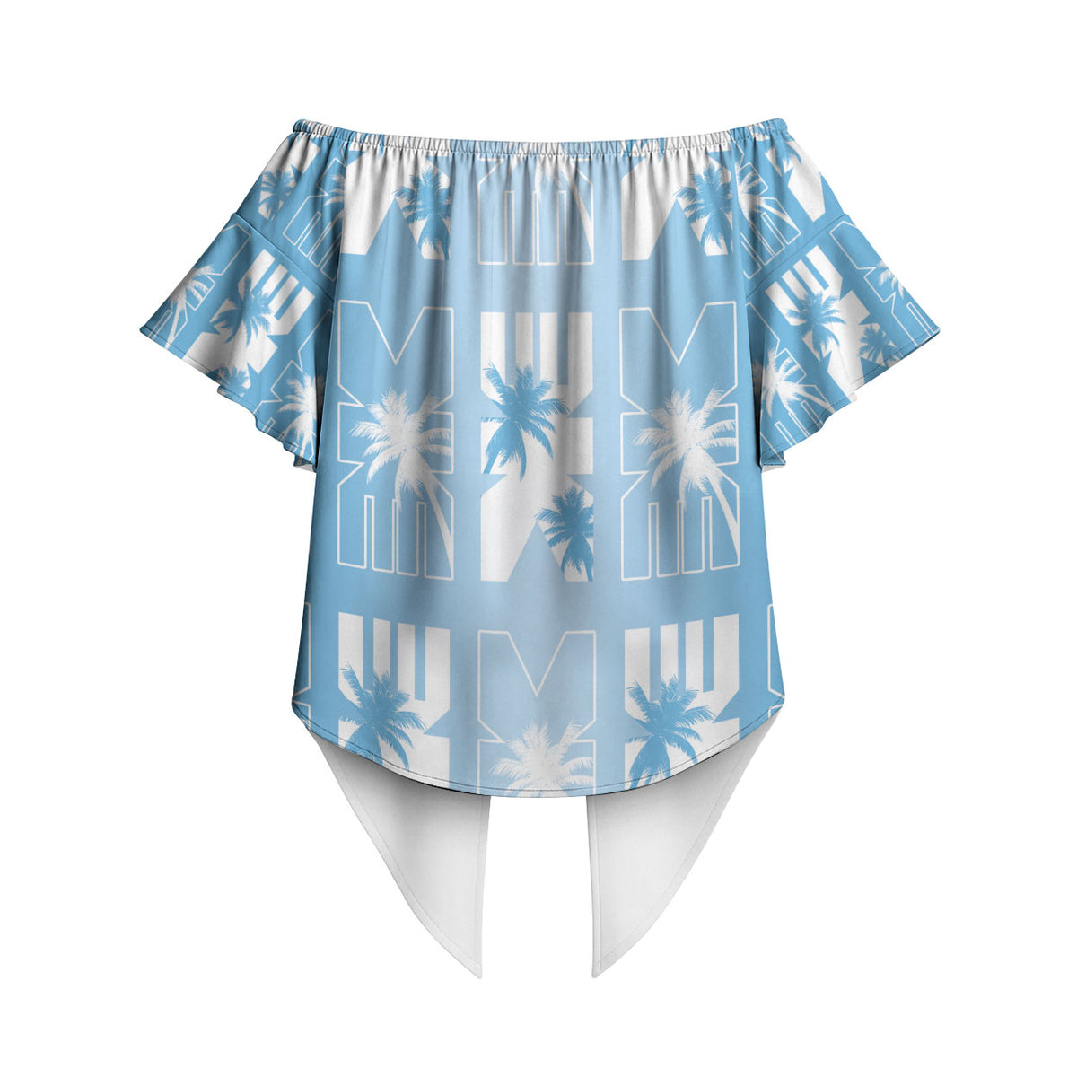 Bula Fiji Off Shoulder Wrap Waist Top Blue Makare Masi Tapa Pattern LT05 - Polynesian Pride