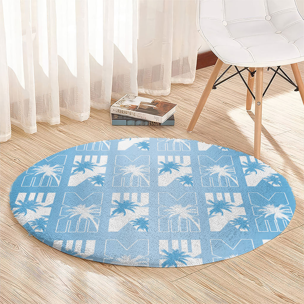 Bula Fiji Round Carpet Blue Makare Masi Tapa Pattern LT05 - Polynesian Pride