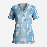 Bula Fiji Scrub Top Blue Makare Masi Tapa Pattern LT05 Adult Blue - Polynesian Pride