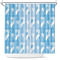 Bula Fiji Shower Curtain Blue Makare Masi Tapa Pattern LT05 Blue - Polynesian Pride