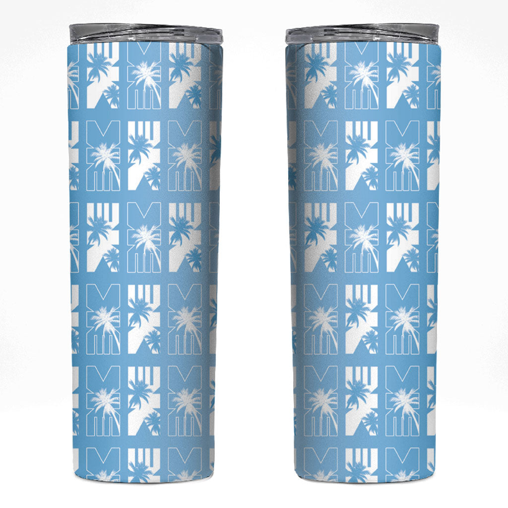 Bula Fiji Skinny Tumbler Blue Makare Masi Tapa Pattern LT05 Blue - Polynesian Pride