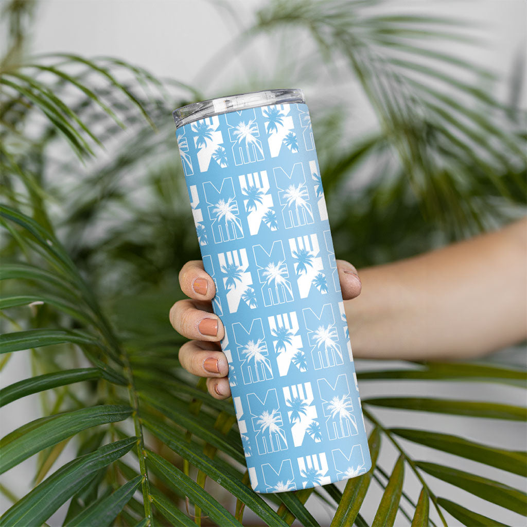 Bula Fiji Skinny Tumbler Blue Makare Masi Tapa Pattern LT05 - Polynesian Pride
