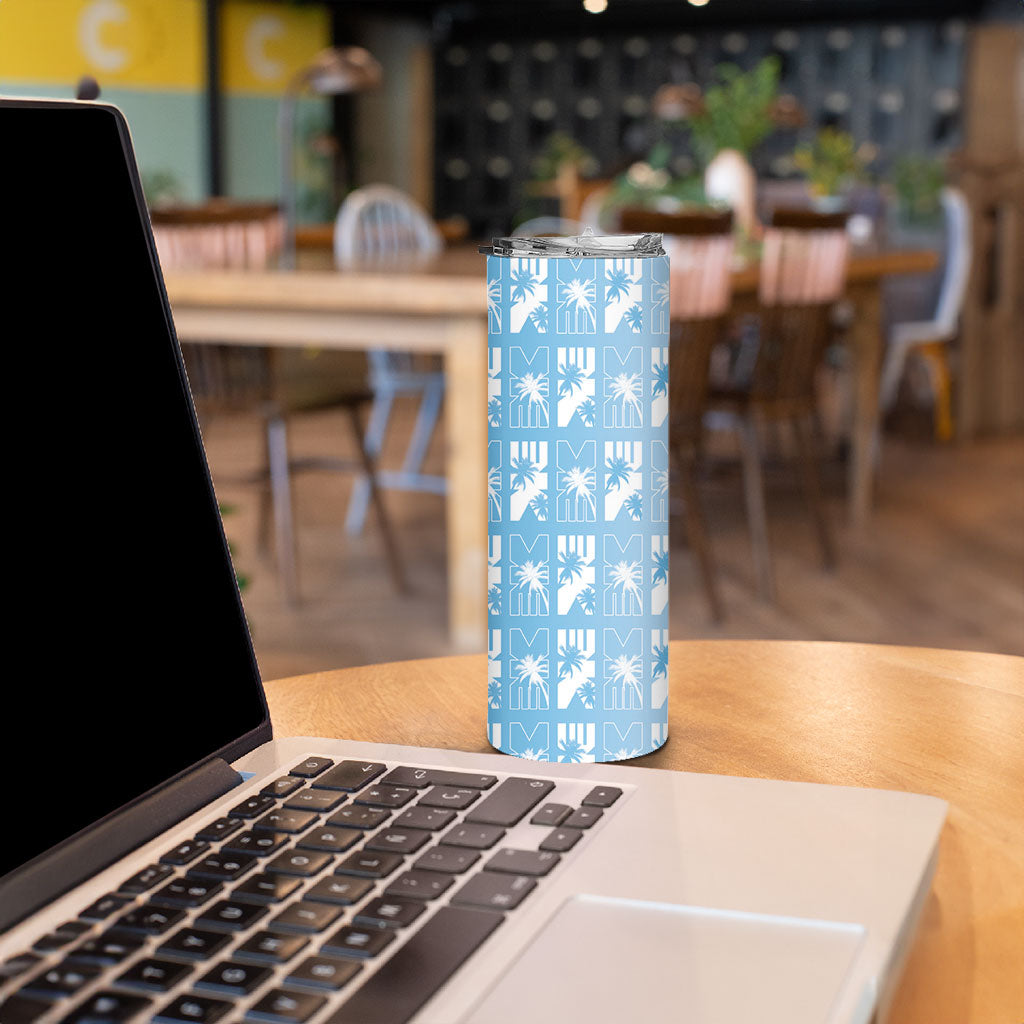 Bula Fiji Skinny Tumbler Blue Makare Masi Tapa Pattern LT05 - Polynesian Pride