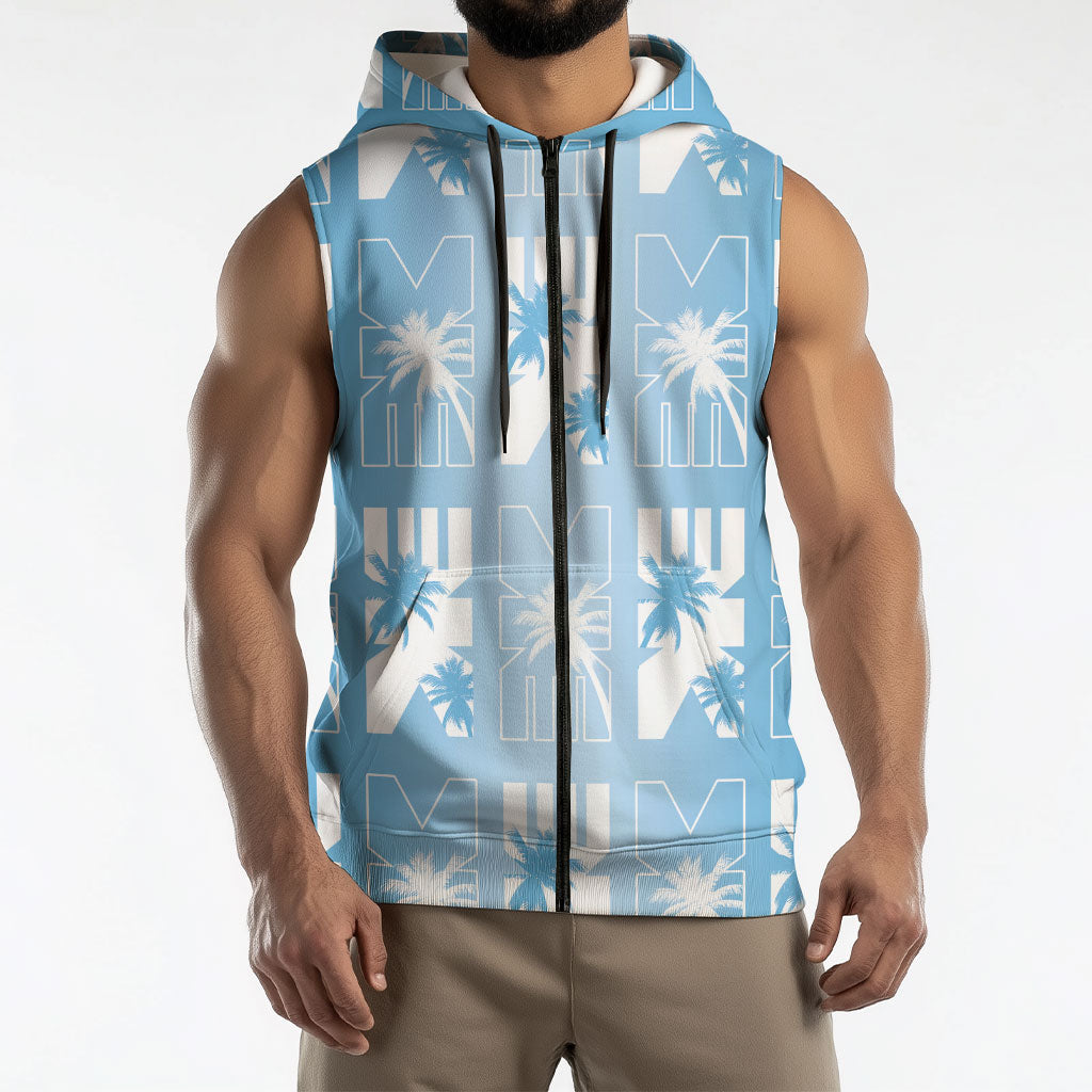 Bula Fiji Sleeveless Zip Hoodie Blue Makare Masi Tapa Pattern LT05 - Polynesian Pride
