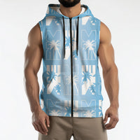 Bula Fiji Sleeveless Zip Hoodie Blue Makare Masi Tapa Pattern LT05 - Polynesian Pride