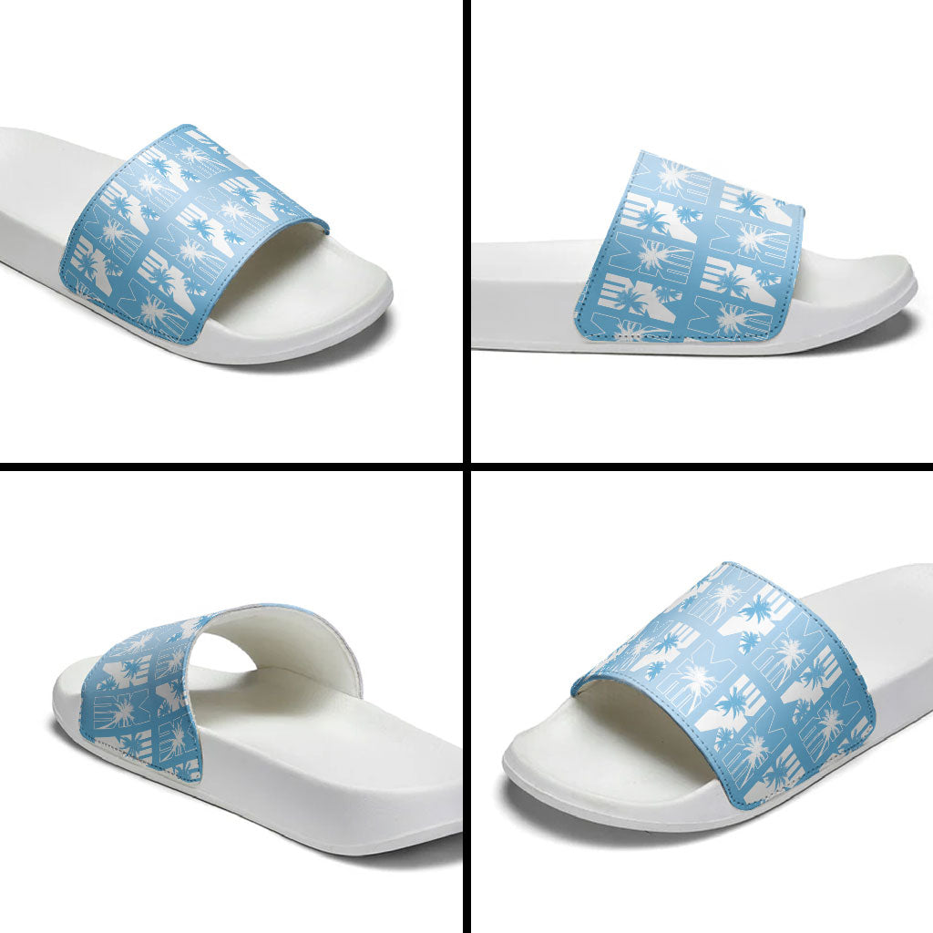 Bula Fiji Slide Sandals Blue Makare Masi Tapa Pattern LT05 - Polynesian Pride