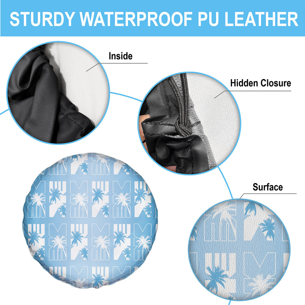 Bula Fiji Spare Tire Cover Blue Makare Masi Tapa Pattern LT05 - Polynesian Pride