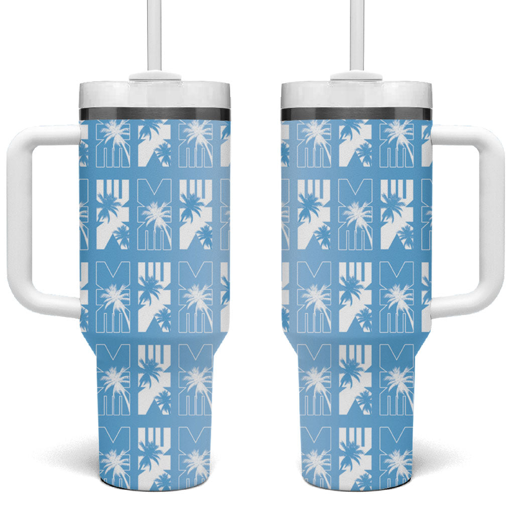 Bula Fiji Tumbler With Handle Blue Makare Masi Tapa Pattern LT05 One Size: 40 oz Blue - Polynesian Pride