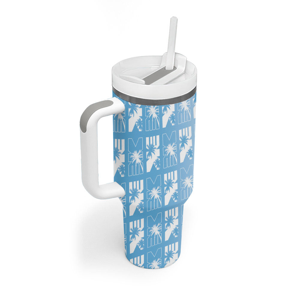 Bula Fiji Tumbler With Handle Blue Makare Masi Tapa Pattern LT05 - Polynesian Pride