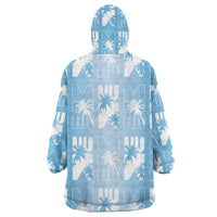Bula Fiji Wearable Blanket Hoodie Blue Makare Masi Tapa Pattern LT05 - Polynesian Pride