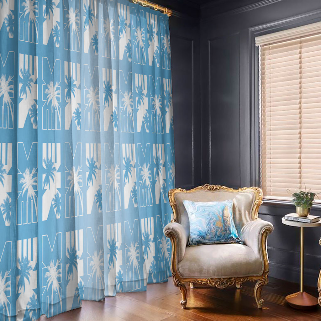 Bula Fiji Window Curtain Blue Makare Masi Tapa Pattern LT05 - Polynesian Pride
