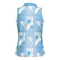 Bula Fiji Women Sleeveless Polo Shirt Blue Makare Masi Tapa Pattern LT05 - Polynesian Pride
